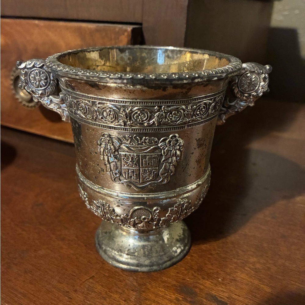 Vintage Corbell Co Silver Plated Gilt Chalice Small Trophy Cup Coat of Arms